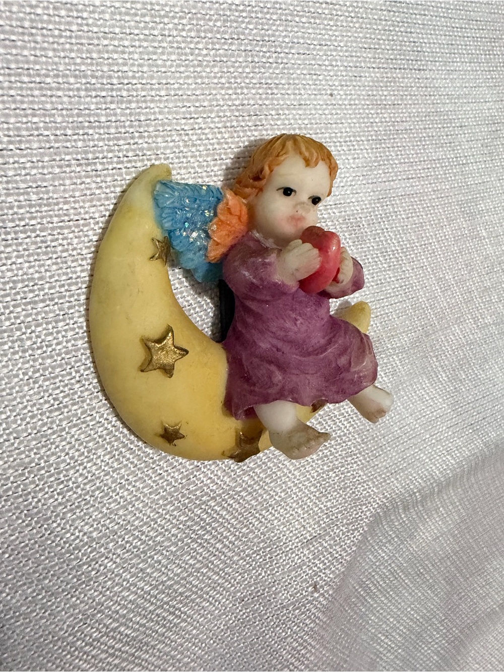 Vintage Style Angel on Crescent Moon Refrigerator Magnet Figurine